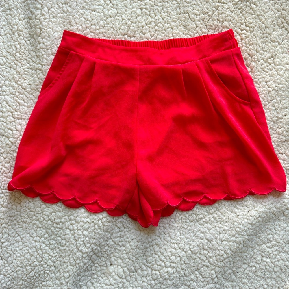 Flowy Scalloped Shorts Flirty Pink Salmon Elastic Waist Sz M